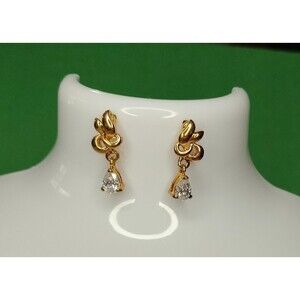 14KT Gold Plated CZ Pear Dangle Earrings Pierced Jewelry Boxed Gift Career Wear